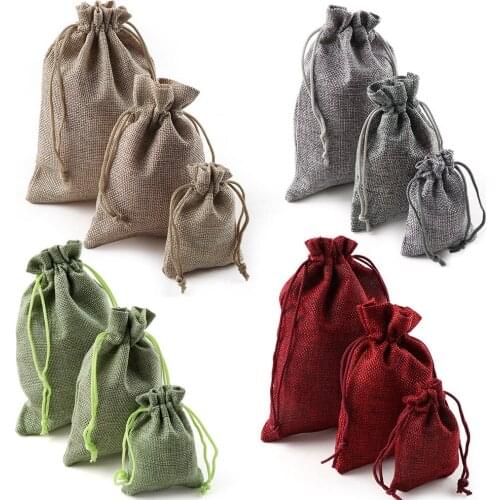 10PCS Christmas Linen Jute Drawstring Gift Bags Sacks Wedding Birthday Party Favors Drawstring Gift Bags New Year Supplies