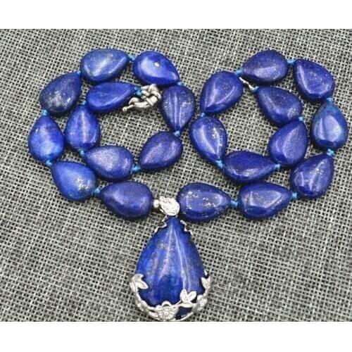 13x18mm Natural Lapis Lazuli teardrop Gemstone Necklace Pendant 18