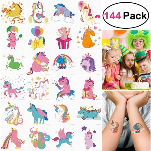 UNOMOR 144 Pcs Temporary Tattoos Unicorn Stickers Party Supplies Party Favors for Boys Girls Hallowen Pary Decoration A20