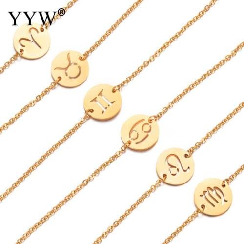 2strands/Lot Women Gold Color Stainless Steel Bracelet Extender Chain Constellation 12 Signs Of The Zodiac Female Wristband