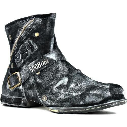 2020 Mens Ankle Boots Fashion Chukka Boots Zipper-up Motorcycle Boots Genuine Leather Men Handmade Western Boots Designer Shoes