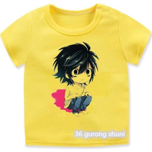 2021 Kawaii L LK Death Note T Shirt Kira Boys T-Shirt Anime Yellow Clothes Japan Manga Kids Clothes Short Sleeve T-Shirts
