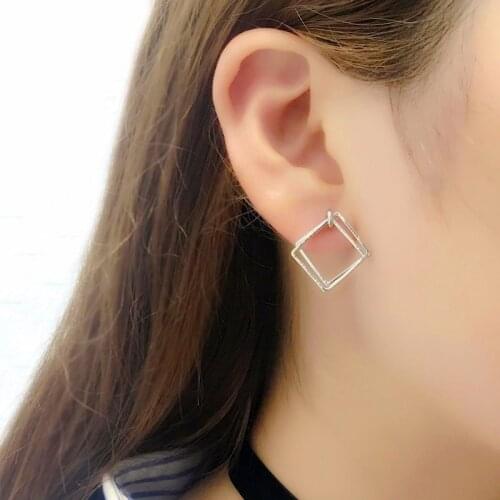 2021 New Style Korean Temperament OL Fashion Sparking Rhinestone 18KGP Geometry Square Stud Earrings Fo Women