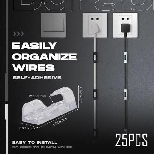 25pcs Cable Organizer Clips Cable Management Desktop & Workstation ABS Wire Manager Cord Holder USB Charging Data Line Bobbin