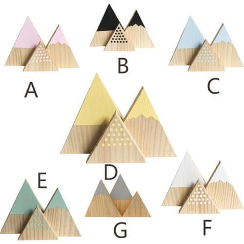 3pcs/set Nordic Top Woodland Wood Mountain Decorative Handmade Kids Bookends Home Decor Wooden Mountain Babys Room Decor