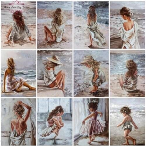 5D DIY Diamond Painting Girl Portrait Oil Painting Handicraft Diamond Embroidery Mosaic Seaside Beach Cross Stitch Home Decor