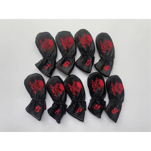 9PCS Skull Golf Head Cover Golf Irons Head Cover 4-9PAS Red Skull PU Leather Golf Irons Head Cover Free Shipping
