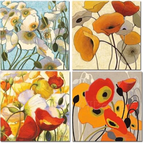 Abstract art flower oil paintings Pumpkin Poppies Wildly Blue and Purple hand painted still life canvas artwork for living room