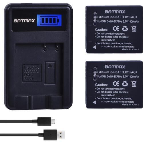 2Pcs 1400mAh DMW-BCF10E DMW BCF10E DMWBCF10E Battery + LCD USB Charger for Panasonic Lumix DMW-BCF10E CGA-S/106B, DMC-F2, F3