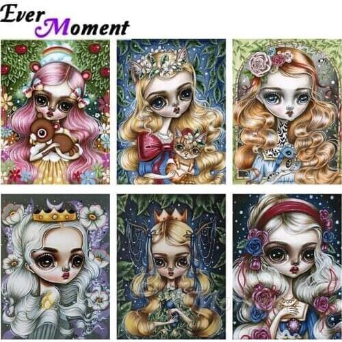 Ever Moment Diamond Painting Big Eye Girl Cartoon Full Square Resin Drills Home Decoration Diamond Diaplay DIY Gift ASF2178