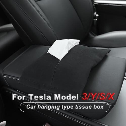 Car Hanging Type Turned Fur Hidden Tissue Box for Tesla Model 3 Model Y Model X Model S Interior Storage Decoration Accessories