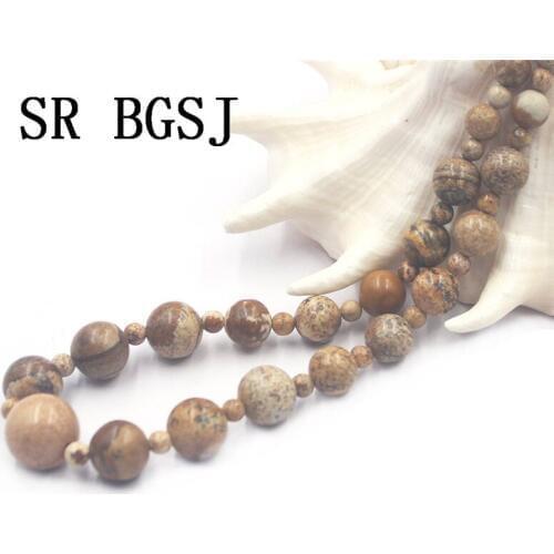 Free Shipping 4-12mm Picture Jaspers Graduated Natural Gems Stone Beads Adjustable Lady Necklace 18"