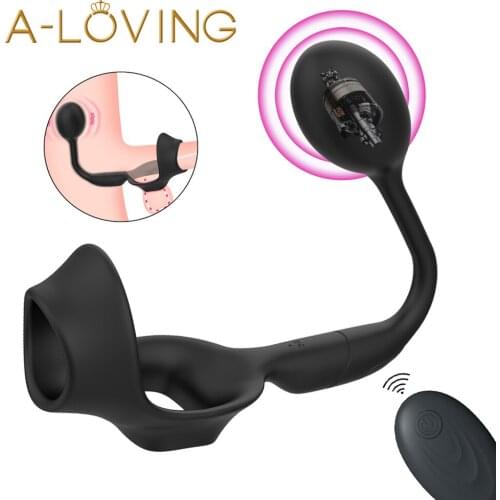 Wireless Remote Control Penis Vibrating Massager Ring Chastity Testicle Vibrator Male Prostate Massager Sex Toys for Men Couple