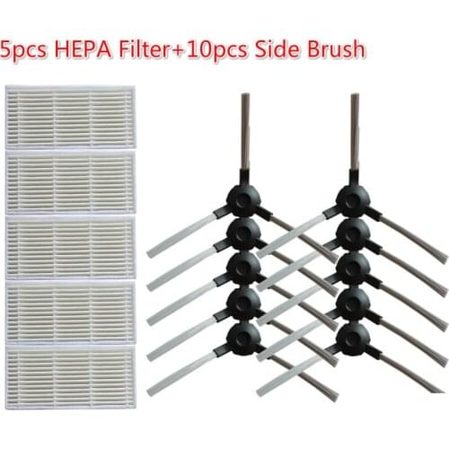 15pcs/lot Side Brush*10+HEPA Filter*5 for Panda X600 pet Kitfort KT504 Robotic Robot Vacuum Cleaner Parts