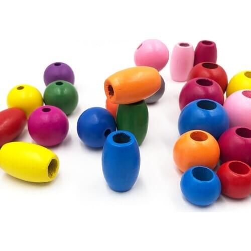30pc Multicolor Wood Beads 20-30mm big hole Round Wooden Beads for Jewelry Making DIY Baby Rattle Pacifier Spaced beads Findings