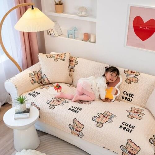 Cartoon Sofa Cover Four Seasons Universal Non-Slip Skin-Friendly Fashion Cute Bear Corner Sofa Towel For Living Room