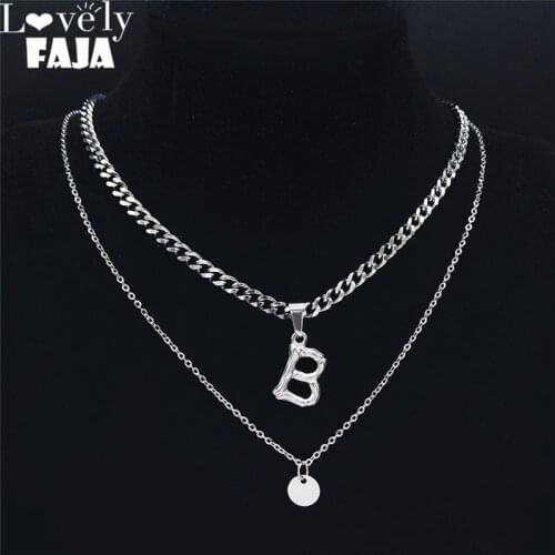 2PCS Letter B Double Layer Punk Stainless Steel Statement Necklace for Women/Men Jewelry colier personaliser 2021 NK74S03