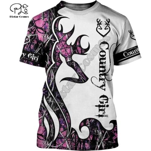 PLstar Cosmos Country Girl Hunter Deer Hunting Animal Tattoo Camo 3Dprint Funny Men/Women Summer Casual Short Sleeve T-shirts D2
