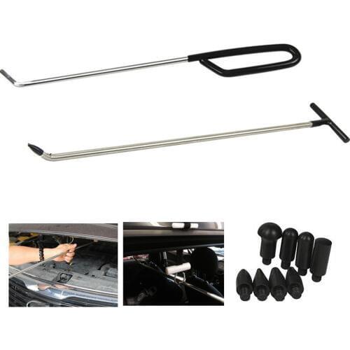 Paintless dent Tools 2 pcs Puller Rod Hooks Tool Set Push Rod with 8 pcs Tap Down Heads Dent Puller Kit for Repair Car Body Dent