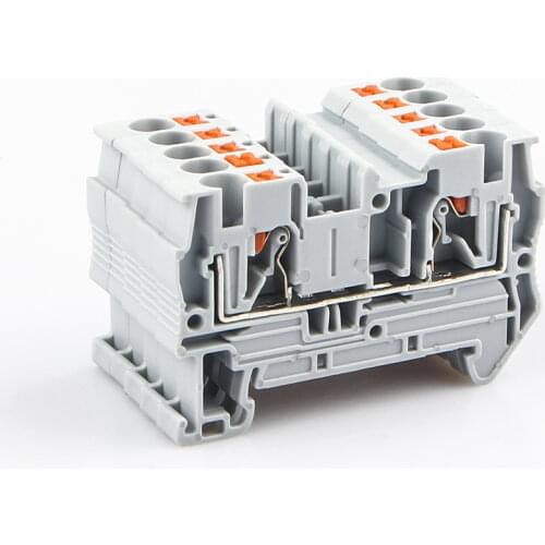 Terminal Block 10Pcs PT-4 Wiring Connectors Push In Din Rail Mounted Spring Screwless Feed Through Wire Conductors PT4