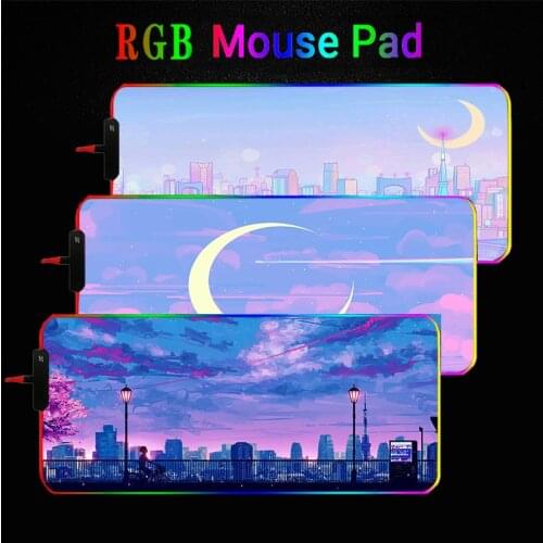 Sailor Moon Landscape RGB Mouse Pad 4mm Gaming Mousepad Computer Large Mousepad Backlit XXL Mouse Pads LED Gamer Carpet Desk Mat