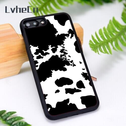 LvheCn Silicone Phone Case Cover for iPhone 6 6S 7 8 Plus X XS XR 11 12 Mini Pro Max Black and White Cowhide Print Pattern