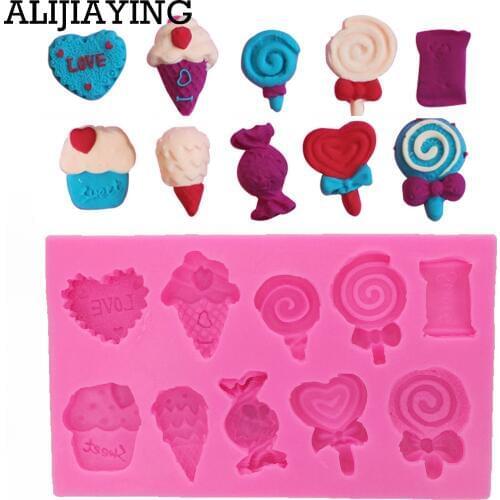M0005 Lollipop Heart Bowknot Shape Silicone Mold Fondant Chocolate Mold Candy Cake Decorating tools Ice cream Baking Tool