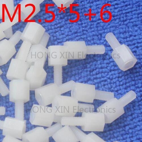 M2.5*5+6 1pcs White nylon Standoff Spacer Standard M2.5 Male-Female 5mm Standoff Kit Repair parts High Quality
