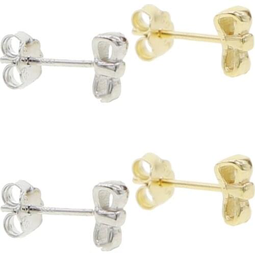 100% 925 sterling silver tiny mini small girls cute lovely bowknot stud earring minimal delicate multi piercing silver studs