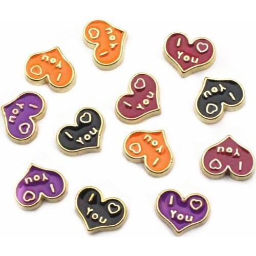 Mix 10pcs/lot golden heart Charms l love you Floating Charms for Floating Memory pendant charms Lockets DIY Jewelry