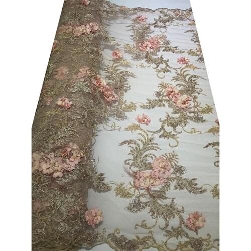 Multicolor Heavy Beaded Embroidered Lace Applique Fabric Handmade 3D Flower Trimmings for Sewing Transparent Tulle Mesh Dresses