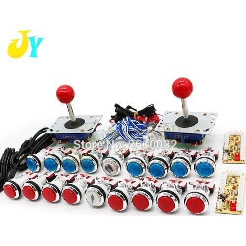 Arcade Game DIY Accessories Kit for PC and Raspberry Pi 8 W joystick + Chrome-plated silver LED Illuminated push buttons