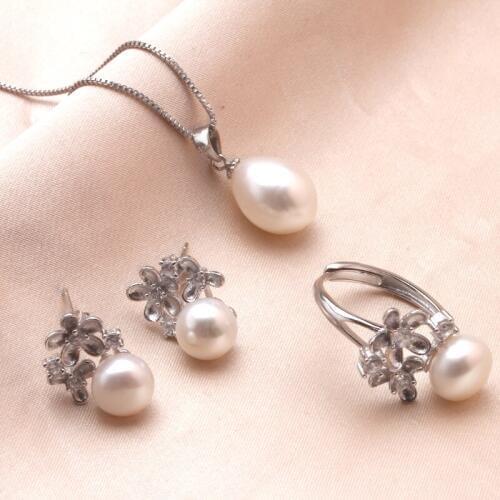 Fashion bridal wedding freshwater flowers pearl jewelry sets for women 925 silver, hot selling natural pearl jewelry sets