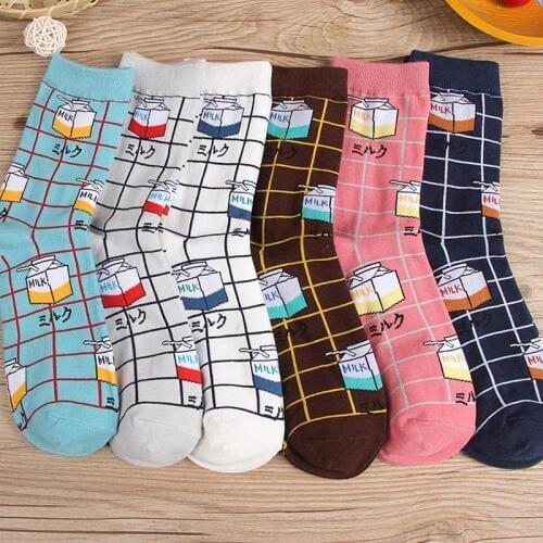 2019 new ladies socks cute milk series cotton socks breathable tube female cotton socks