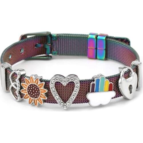 DIY Color Cloud Brocade Charm Slide Beads Fit European Style Fashion Stainless Steel Mesh Bracelets For Women Jewelry Gift