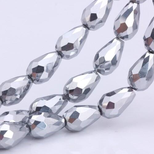 OlingArt 8*11mm 50pcs Waterdrop Faceted Austrian crystal beads Plating silver color Teardrop glass bead for jewelry making