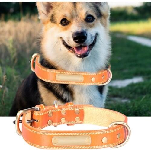 Pet Collar Engraving ID Tag Anti-Lost Faux Leather Adjustable Dog Necklace Puppy Wear-resistant Puppy Necklace Pet Harnesses