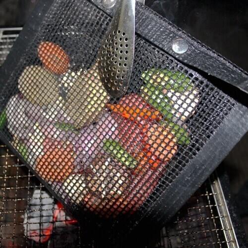 BBQ Grill Mesh Bag Reusable Mesh Grilling Bag PTFE Nonstick BBQ Grill Mat Oven Smoker Baking Mat Grill Accessories