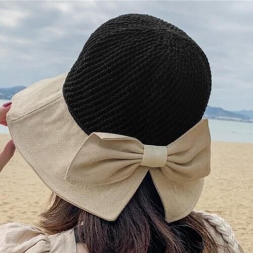 Women Sun Hats Fisherman Hat Bow Tie Design Foldable Breathable Women Bucket Hats Holiday Beach Caps