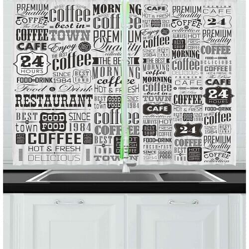Vintage Kitchen Curtains Retro Style Texts and Typographic Icons Vintage Coffee Shop Restaurant Home Window Decor