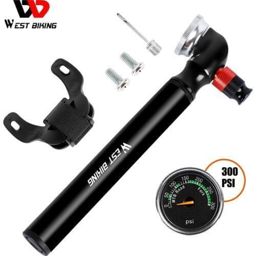WEST BIKING Portable Bike Pump 300PSI Pressure Gauge Cycling Tire Inflator Schrader Presta Valve MTB Road Bicycle Mini Hand Pump