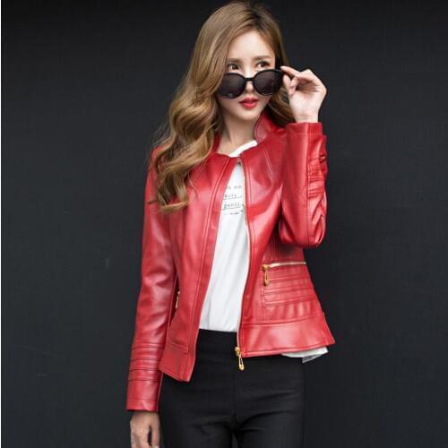 Plus Size 4XL PU Leather Jacket Women Jackets New 2021 Motorcycle Leather Coat Women Coats Short Slim Womens Clothing Black Red