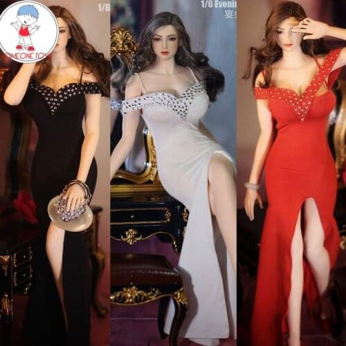 JOA-118 1/6 scale female Sexy evening party dress Red black white long dress with high heels for 12 inches action figures