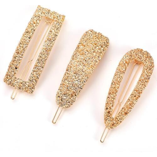 1 Pcs Shiny Gold Hair Clip For Women Girls Snap Crystal Hair Stick Rhinestone Hairpin Waterdrop Square Hair Styling Accessories