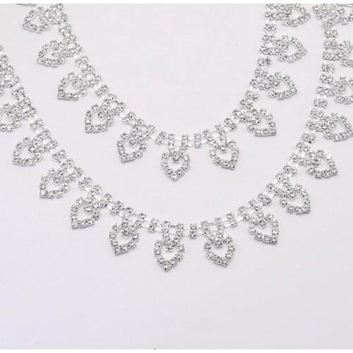 10Yards Clear Silver Rhinestone Trim Applique Heart Shape Chain Trimming Sewing Craft DIY Decorative Crystal Ribbon High Quality