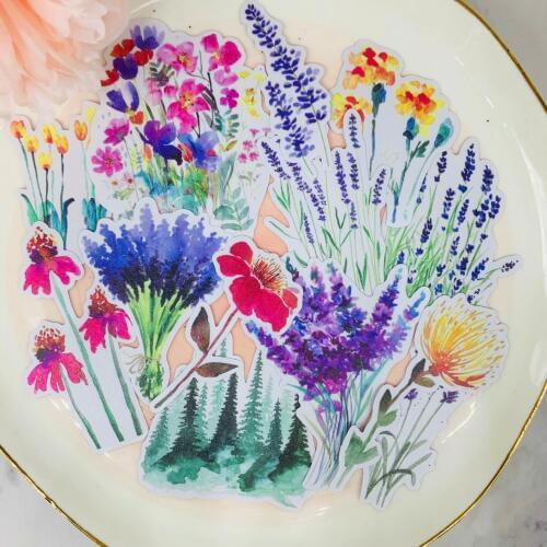 13pcs Cake desserWatercolor flower lavend Stickers Adhesive Stickers DIY Decoration Diary Japa Stationery Stickers Children Gift