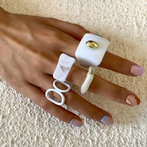 2021 New Fashion Simple Exaggerate Resin Acrylic Charm Ring Geometric Square Irregular Rings Set for Women Girls Party Jewelry