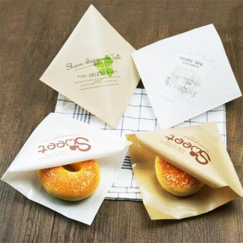 500Pcs/Lot Trigonometric Kraft Paper Bag Donuts Bags For Bakery Bread Food Packaging Bags Oil-Proof White Brown Customized Gifts