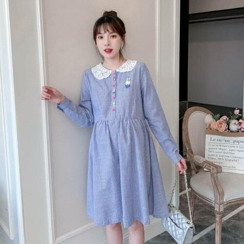 634# Maternity Clothes Spring Autumn Cotton Embroidery Blouse Shirt Long Sleeves Loose Stylish Dress Pregnant Women Mom Dress
