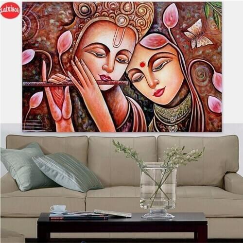 Full Square round drill Diamond painting Radha Krishna Jodi Indian God Handmade Hindu Religion Diamond embroidery Cross stitch